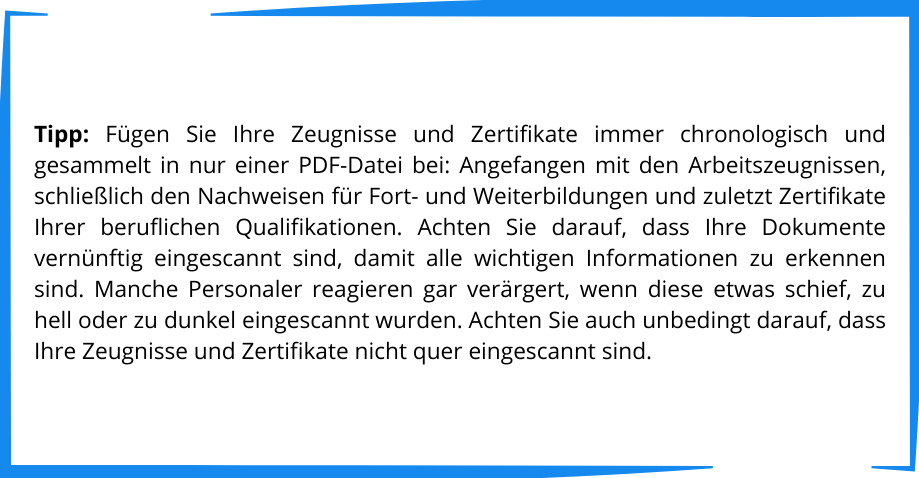 Infokasten Zeugnisse und Zertifikate